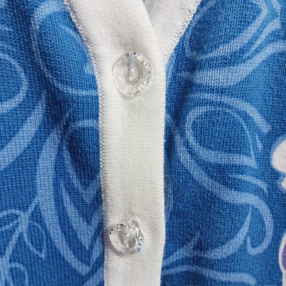 Bob Mackie, 1X Cardigan, Blue Floral Print, 3/4 Sleeve, V Neck, Button Down - Picture 9 of 16